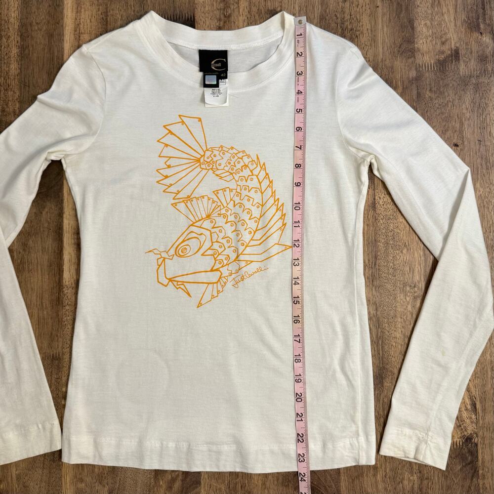 VTG Just Cavalli Koi Shirt Y2K Long Sleeve 100% Cotton White Women’s Size 42 - Picture 7 of 12